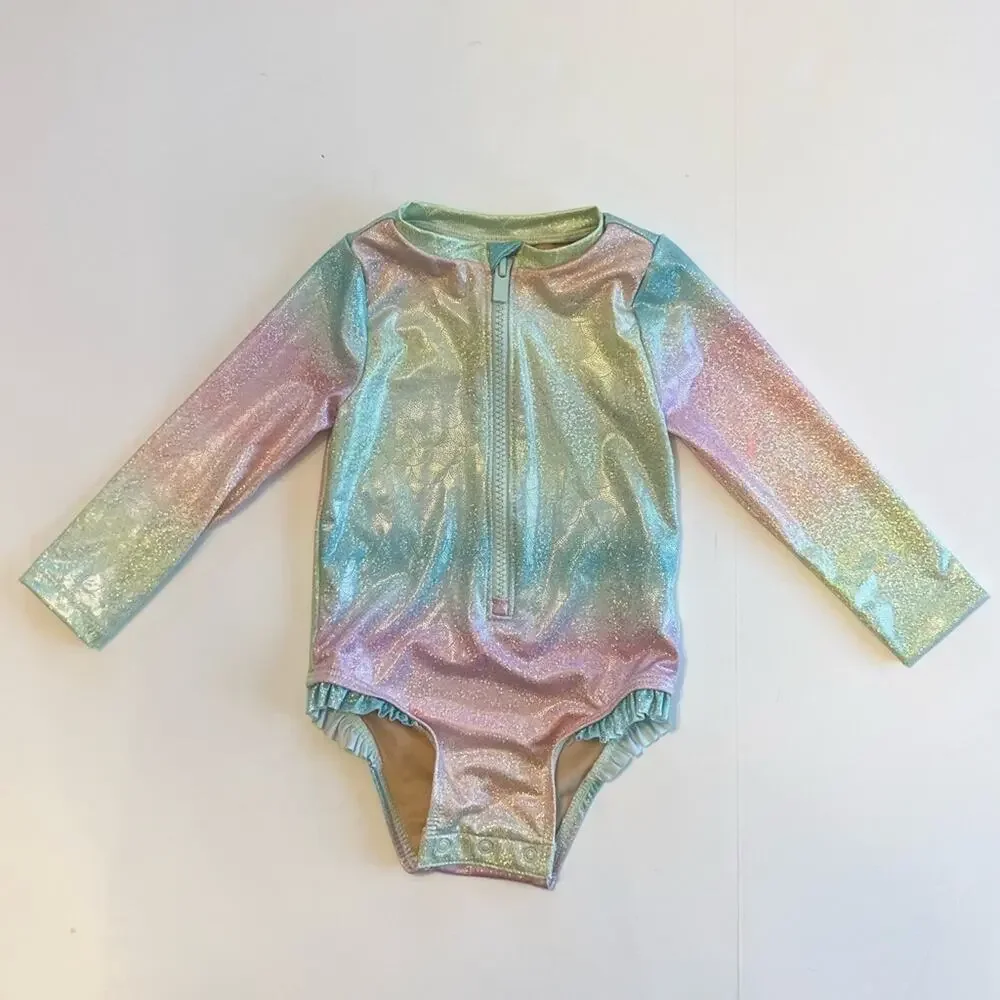Old Navy Pastel Rainbow Shimmer Long Sleeve Swimsuit